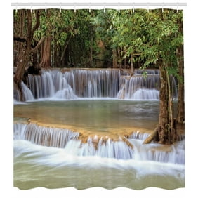 Waterfall in Tropical Rainforest Fresh Lake Exotic Nature Shower Curtain Set